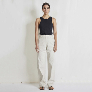 高腰长款 小众设计感白裤 美式 宽松后腰V弧形直筒 拖地微阔长裤