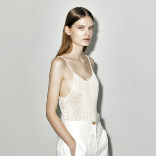 针织棉线镂空背心露背透视细吊带 韩国小众设计吊带衫 千禧辣妹