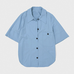 Ryanj韩国小众设计师oversize衬衫 衬衣女古巴领 卡其色22春夏短袖