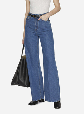 美式复古高腰显瘦直筒牛仔裤女宽松阔腿拖地长裤子解构神裤鲜蓝色