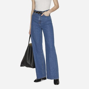 子解构神裤 女宽松阔腿拖地长裤 鲜蓝色 复古高腰显瘦直筒牛仔裤 美式