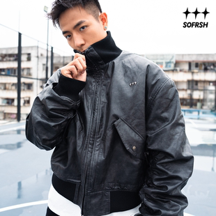 SOFRSH美式 飞行员夹克宽松休闲夹棉外套潮 复古bomber做旧皮衣短款