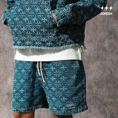 美式 复古宽松休闲水洗做旧直筒潮流四分裤 夏季 SOFRSH牛仔短裤 新款