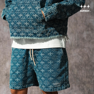 SOFRSH牛仔短裤美式复古宽松休闲水洗做旧直筒潮流四分裤夏季新款