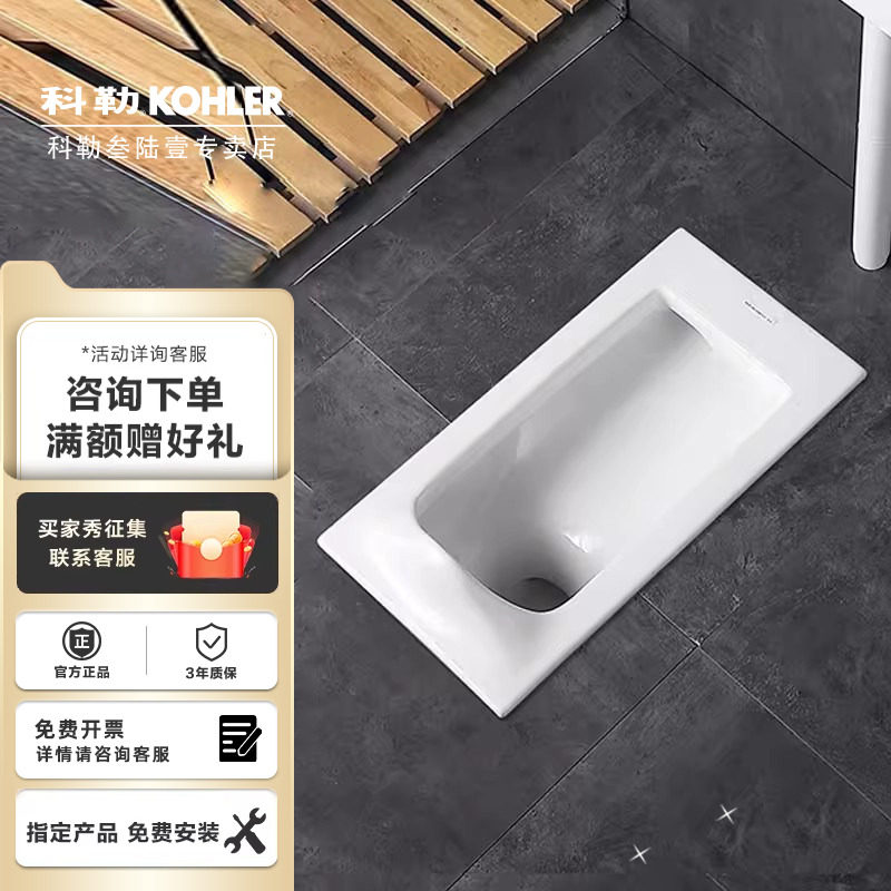 科勒蹲便器大便器陶瓷蹲坑无踏板巴尔顿卫生间蹲坑防臭蹲厕20443