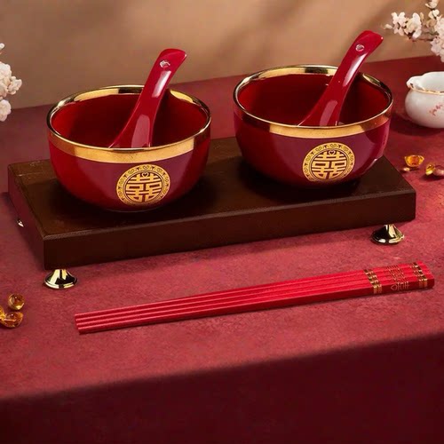 中式婚庆陶瓷喜碗筷勺敬茶套装