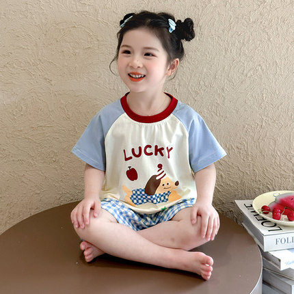 2025新款女童睡衣夏纯棉薄款女孩宝宝夏季短袖短裤套装儿童家居服