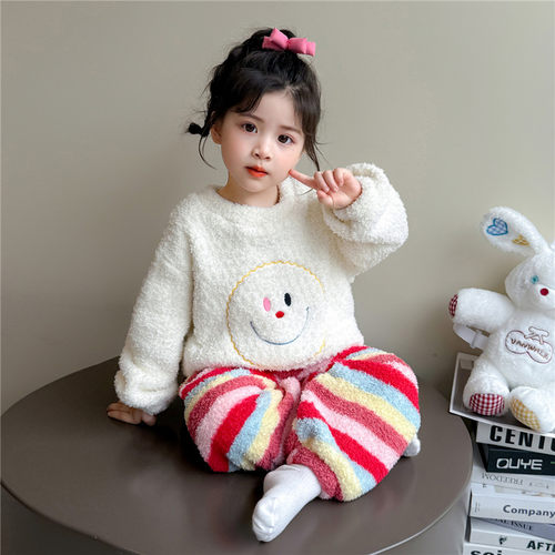 女童睡衣套装秋冬新款米粒绒保暖