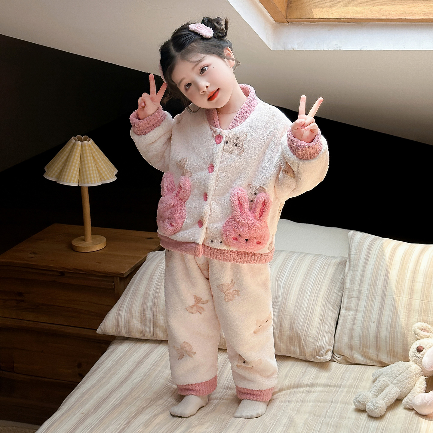 女童加绒睡衣套装冬季2025新保暖
