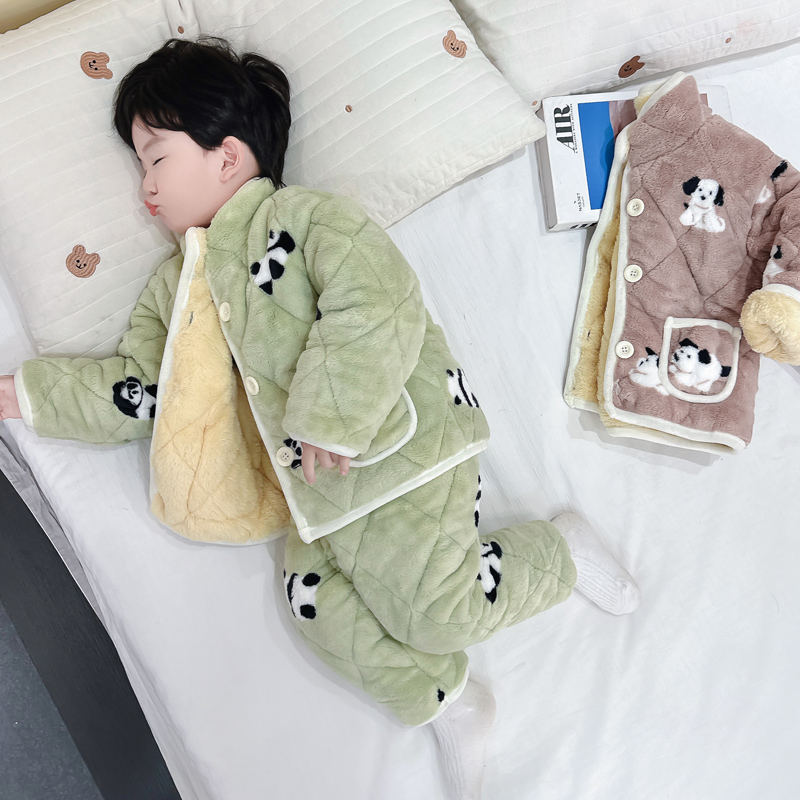 男童珊瑚绒睡衣套装冬季2025新款