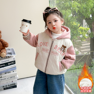 女童加绒外套秋冬新款保暖棒球服