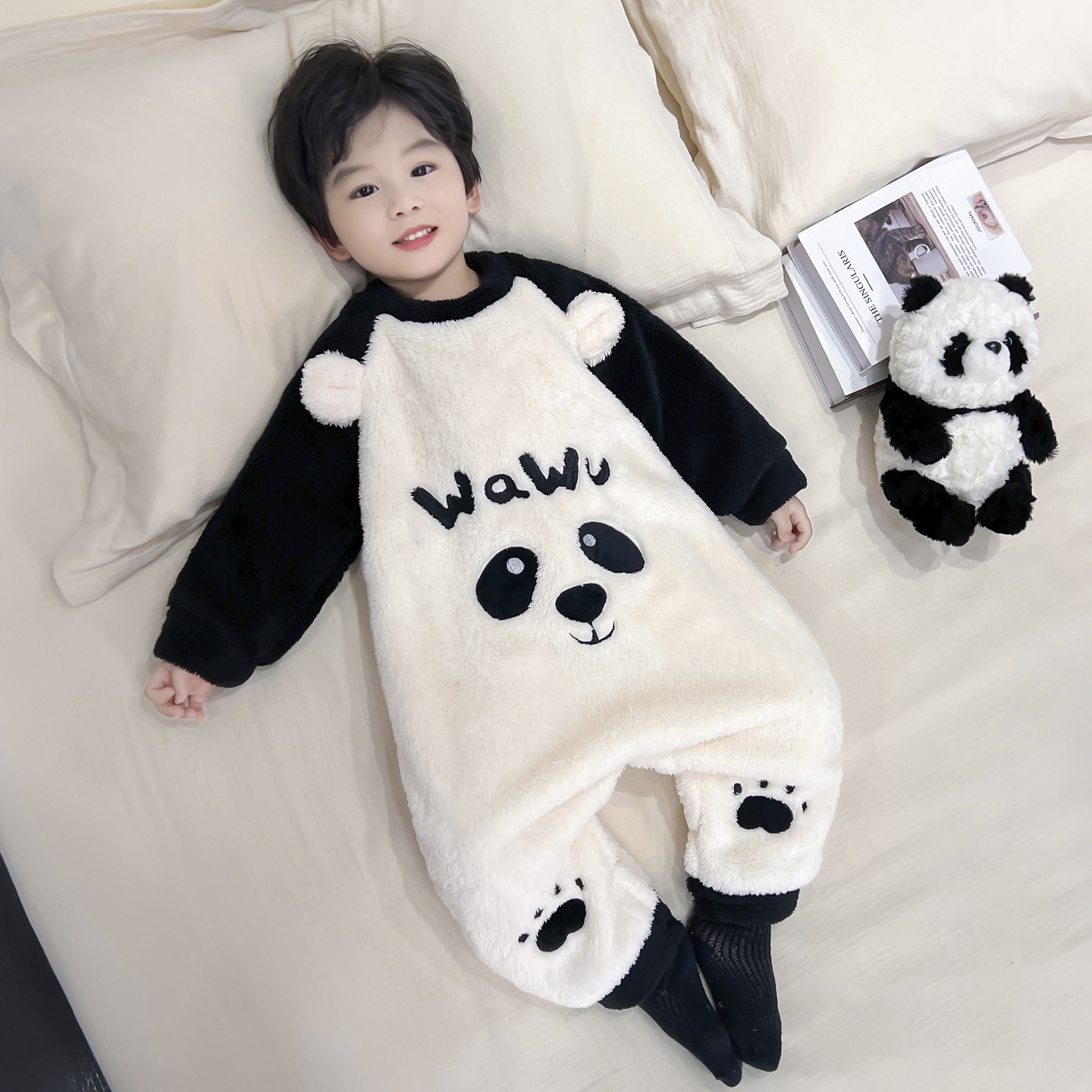 男童珊瑚绒连体睡衣秋冬2025新款