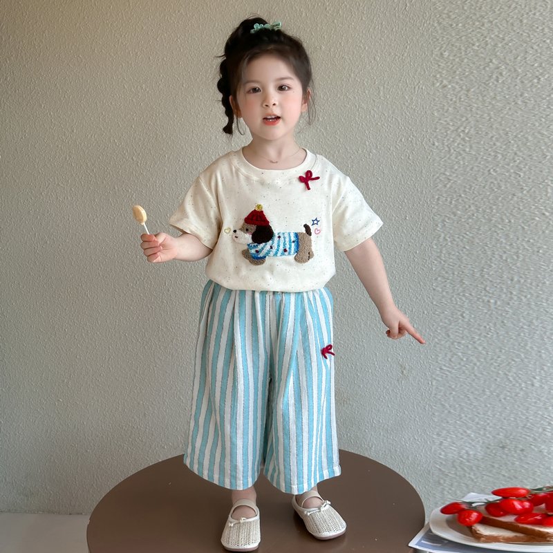 女童夏装短袖套装阔腿裤两件套