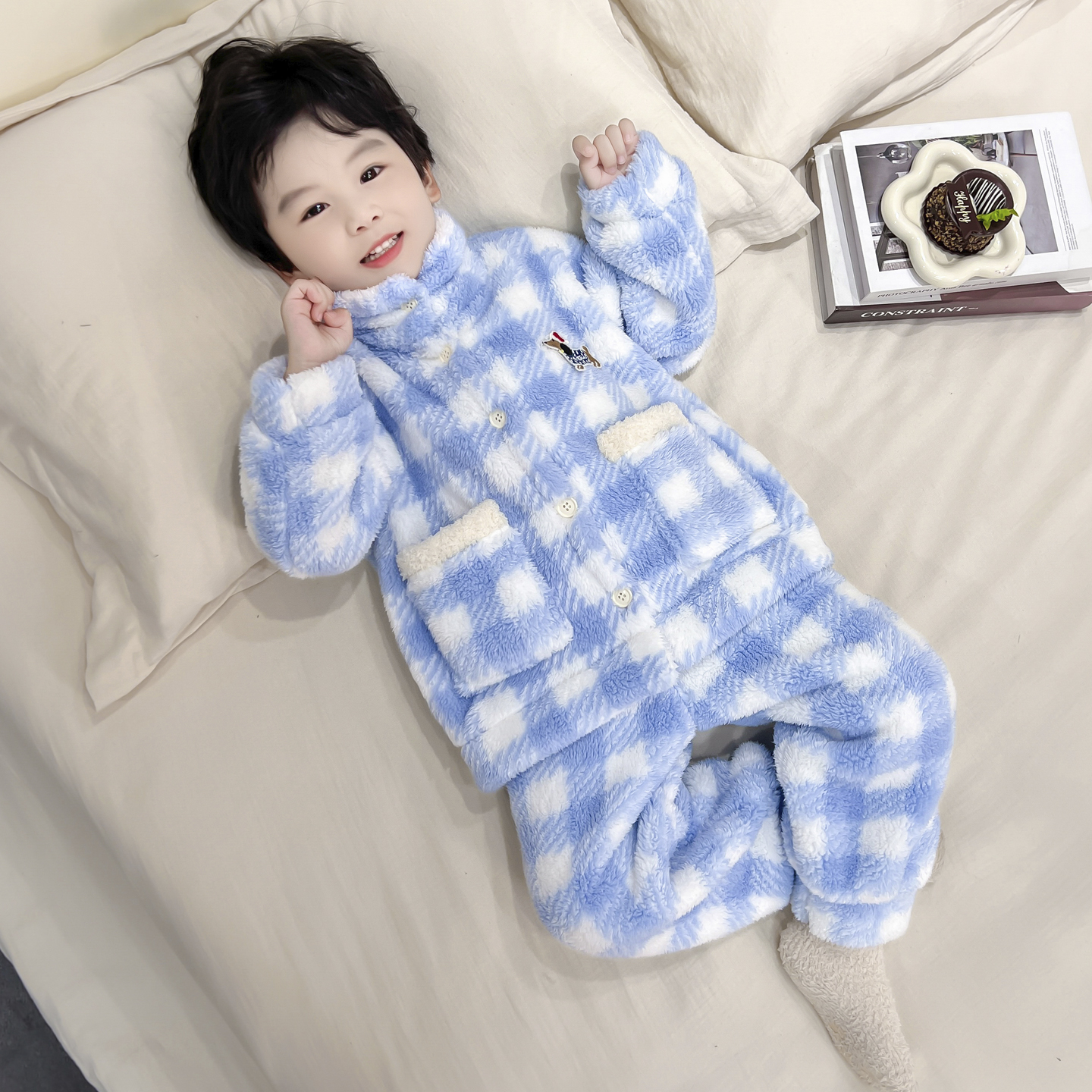男童珊瑚绒睡衣套装秋冬季男宝宝