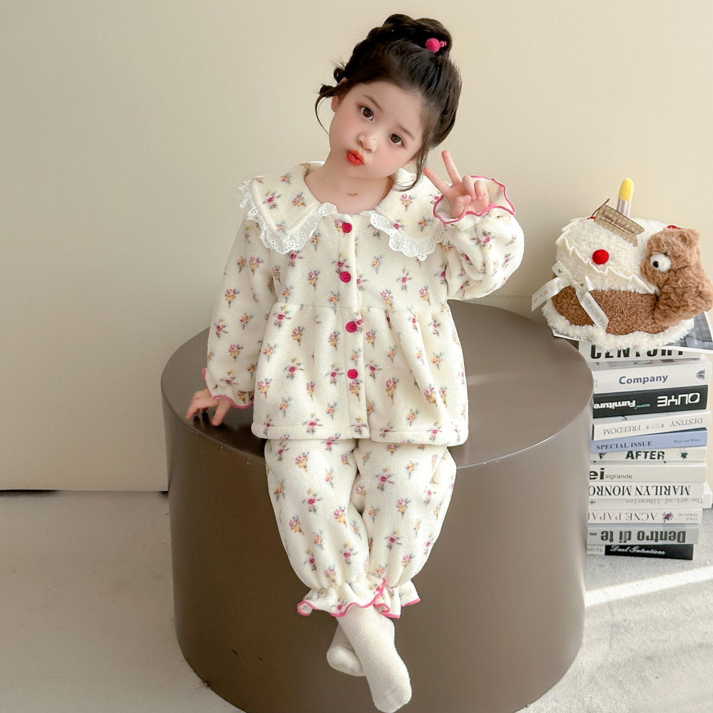 女童睡衣套装2025新款秋冬季加厚
