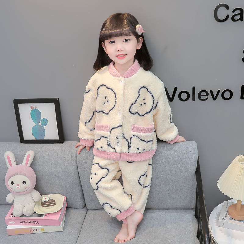 女童珊瑚绒睡衣套装秋冬款