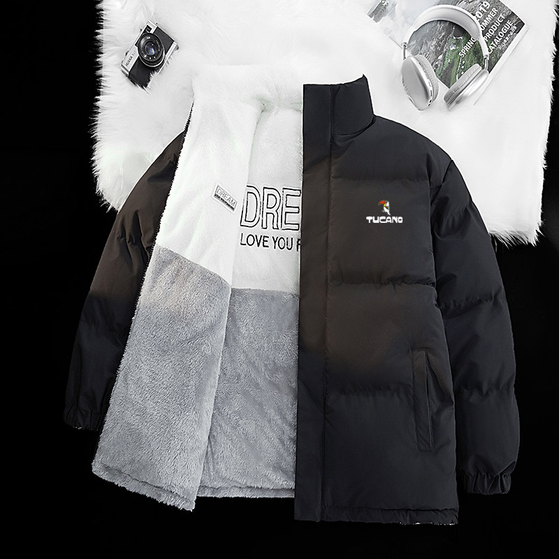 啄木鸟羽绒棉服男士冬季棉袄子加厚情侣面包服冬装双面穿棉衣外套