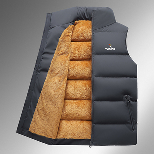 啄木鸟羊羔绒羽绒棉马甲男士 背心休闲加绒加厚外套 坎肩棉马夹冬季