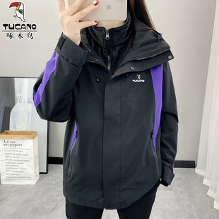 啄木鸟潮牌冲锋衣女2025新款三合一可拆卸男春秋冬季防风防水外套