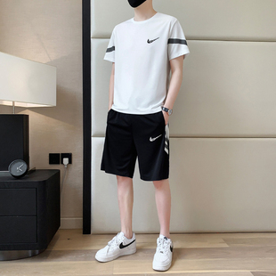 夏季 T恤短裤 薄款 两件套一套搭配 男士 短袖 耐克顿冰丝休闲运动套装