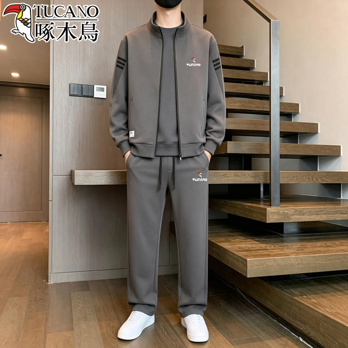 啄木鸟运动套装男士2026新款春秋季宽松百搭潮流卫衣一套搭配帅气