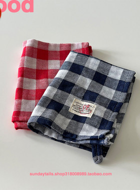 走失的blue 法式棉麻双层格纹餐垫长方形隔热餐布手工格子餐巾