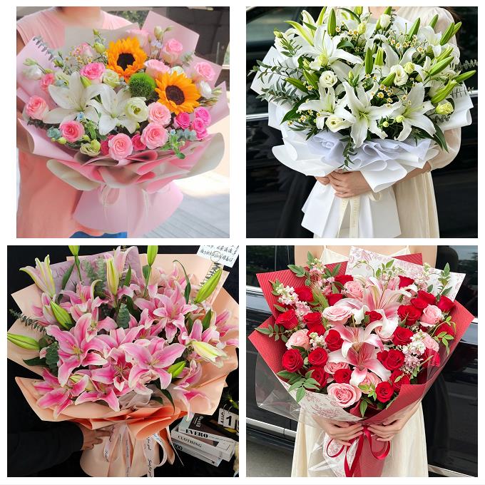 阜新市海州新邱太平清河门区同城鲜花店玫瑰百合花束送老婆女朋友