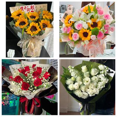 向日葵玫瑰混搭花束送朋友乌苏市额敏县阿勒泰市昌吉市同城鲜花店