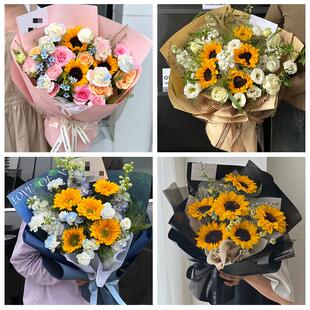 中高考向日葵玫瑰混搭花束送宜宾市江安长宁县高县珙县同城鲜花店