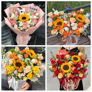 中高考向日葵玫瑰混搭花束送定西市安定区通渭县陇西县同城鲜花店