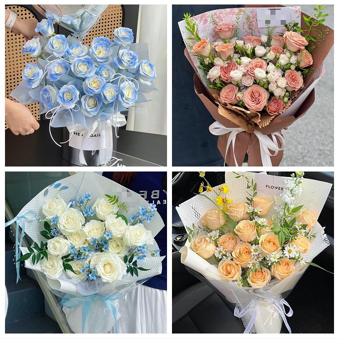 河南濮阳市范县台前县濮阳县同城鲜花店送卡布碎冰蓝玫瑰生日花束