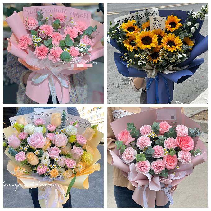 北京石景山区金顶街广宁五里坨同城鲜花店送老师长辈康乃馨向日葵