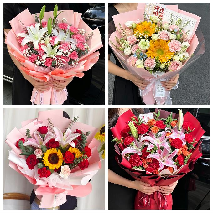 送武汉市武昌区青山区洪山区同城鲜花店送康乃馨百合长辈生日花束