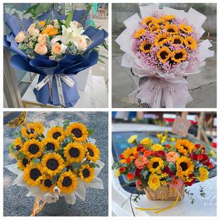 广东汕头市龙湖金平濠江潮阳区同城鲜花店学生高考向日葵玫瑰花束