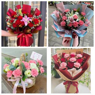 保定市蠡县顺平县博野县雄县同城鲜花店38节康乃馨百合花束送长辈