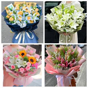 送宜宾市江安长宁县高县珙县同城鲜花店玫瑰百合花束送老婆女朋友