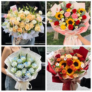 潍坊市寿光安丘市高密昌邑市同城鲜花店送男士朋友向日葵玫瑰花束
