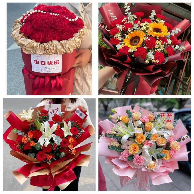 送洛阳市洛宁县伊川县偃师市同城花店康乃馨百合鲜花束送长辈生日