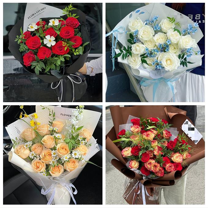 天津市南开区长虹鼓楼兴南街同城鲜花店送卡布碎冰蓝玫瑰生日花束