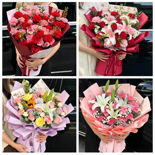 送厦门市集美区同安区翔安区同城鲜花店送康乃馨百合长辈生日花束