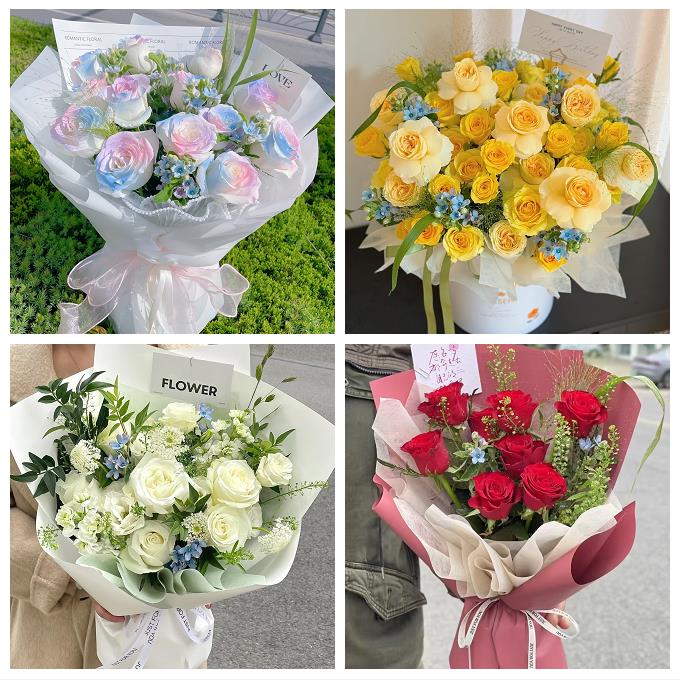 四平市伊通县公主岭市双辽市同城鲜花店送卡布碎冰蓝玫瑰生日花束