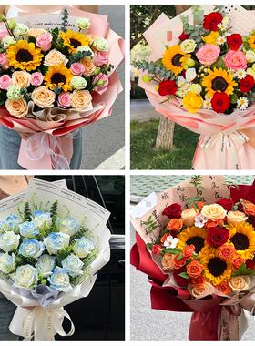 忻州市忻府区定襄五台县代县同城鲜花店送男士朋友向日葵玫瑰花束