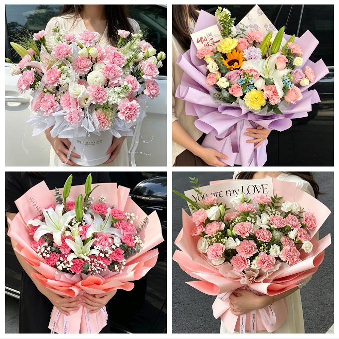 洛阳市老城西工区瀍河涧西区同城鲜花店送康乃馨百合长辈生日花束
