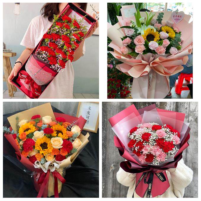 送咸阳市淳化县武功县兴平市同城鲜花店38节康乃馨百合花束送长辈