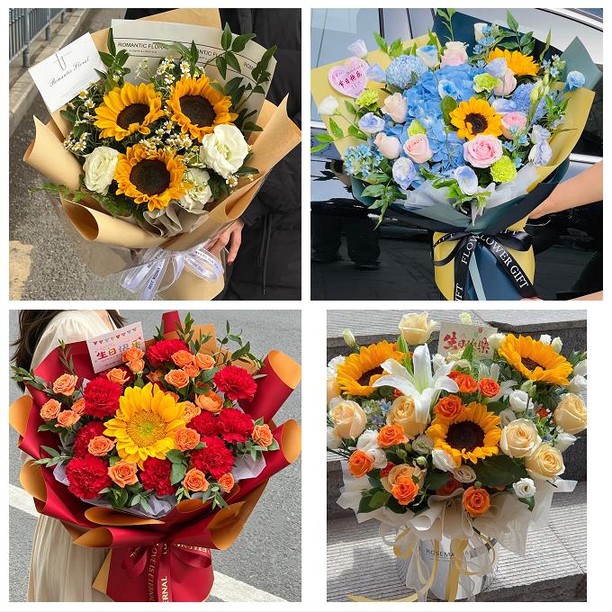重庆市潼南荣昌区梁平城口县同城鲜花店送男士朋友向日葵玫瑰花束
