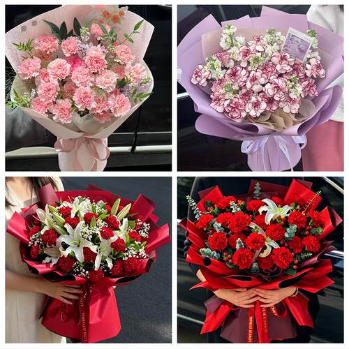 送台州市玉环县三门县天台县同城鲜花店送康乃馨百合长辈生日花束
