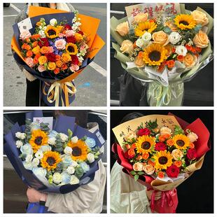 中高考向日葵玫瑰混搭花束齐齐哈尔富裕克山拜泉讷河市同城鲜花店