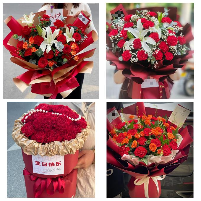 吉林市蛟河桦甸市舒兰磐石市同城花店康乃馨百合鲜花束送长辈生日