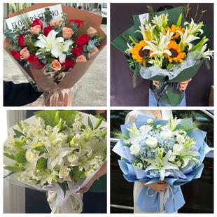 济宁市任城兖州区微山鱼台县同城鲜花店玫瑰百合花束送老婆女朋友
