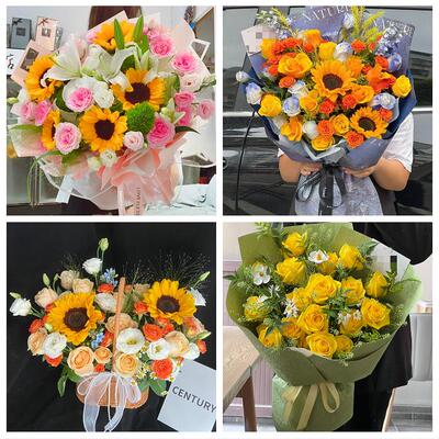 向日葵玫瑰混搭花束送朋友唐山市路南路北古冶区开平区同城鲜花店